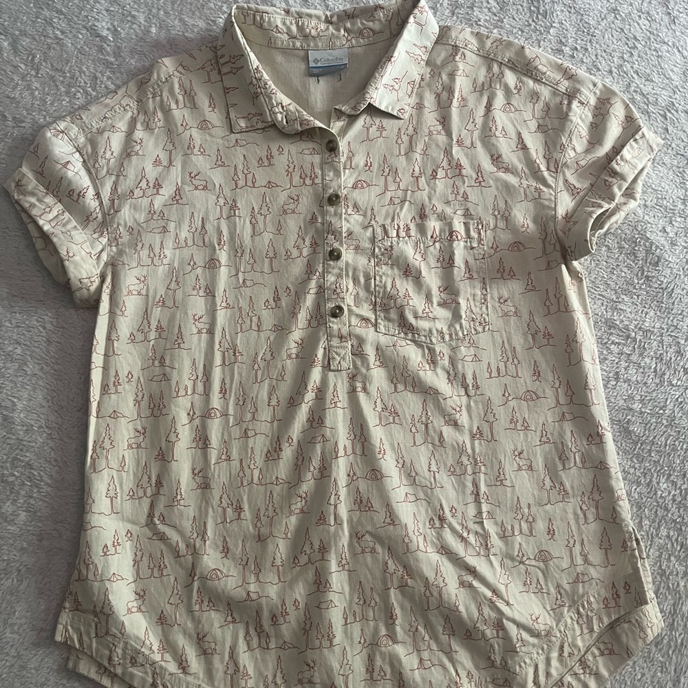 Columbia Camping Patterned Half Button Shirt
